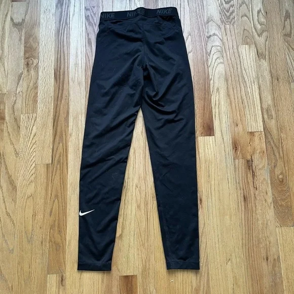 Women's Nike Dry Victory Training Black White Logo Running Compression Tights M